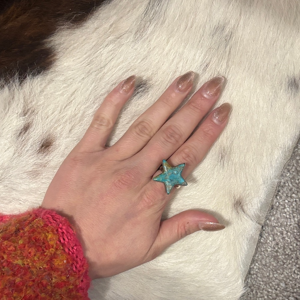 Genuine .925 Lone Mountain Turquoise Star Ring